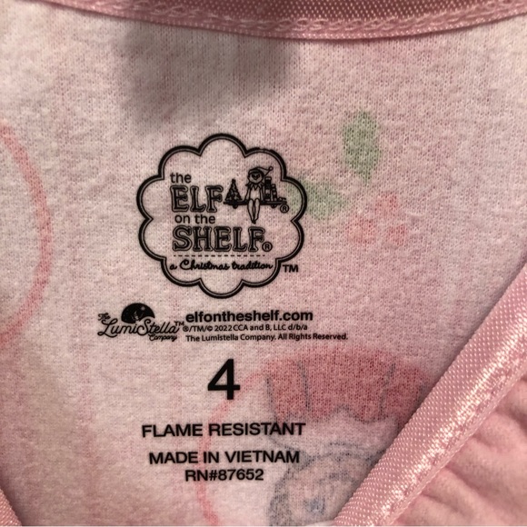 The Elf on the Shelf Girls Christmas Nightgown Size 4 New Pastel Pink & White - Picture 4 of 16